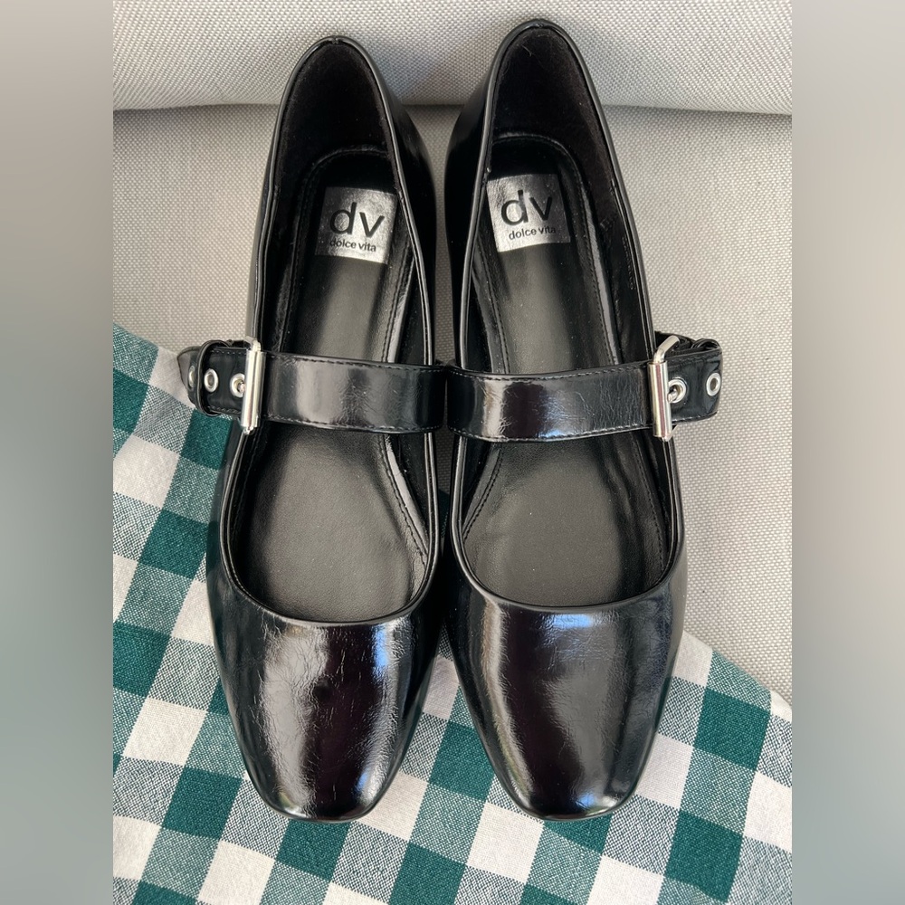 Dolce Vita Black Distressed Patent Leather Mary Jane Flats